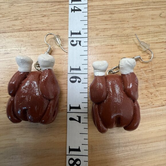 Thanksgiving-Themed Turkey Earrings Polymer Clay Handmade Dangle Jewelry Fun - Picture 3 of 4